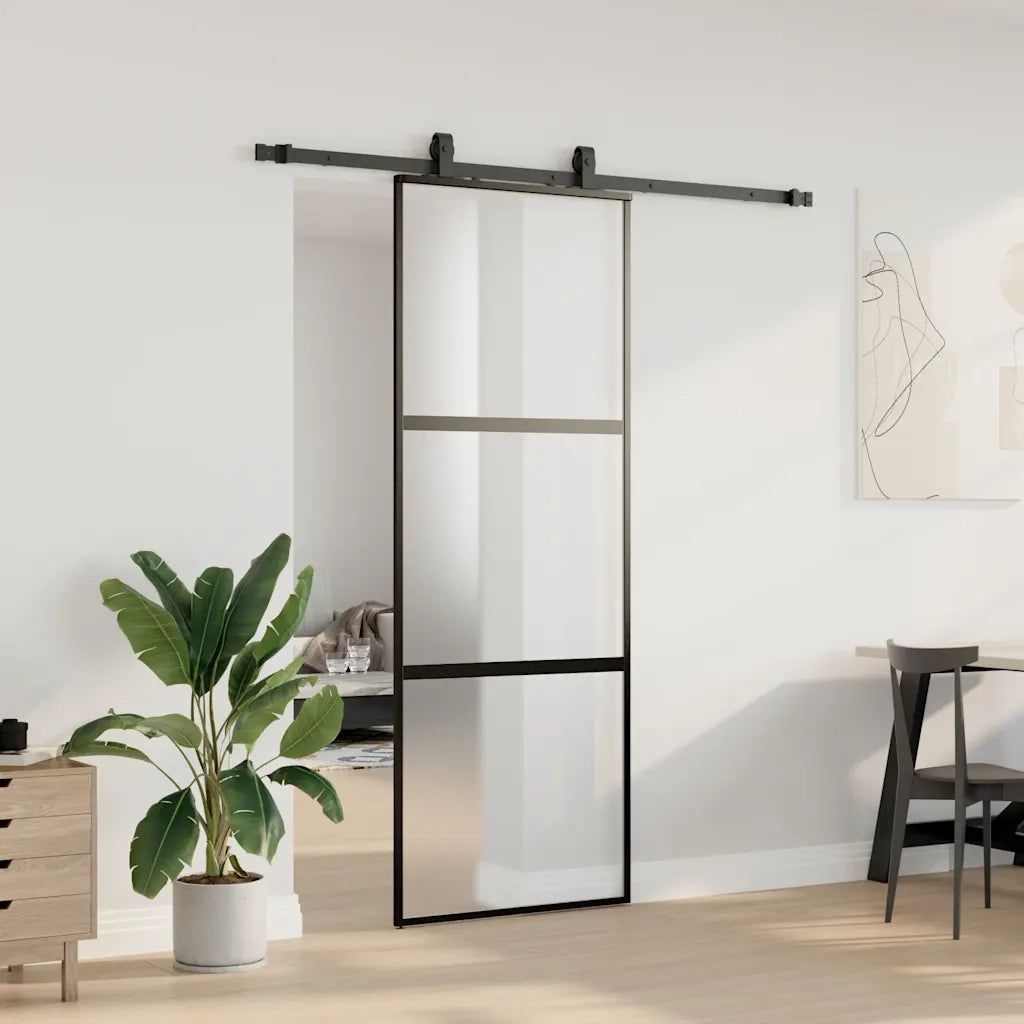 Porta Scorrevole Set Ferramenta Nera 76x205 cm Vetro Temperato 3375814