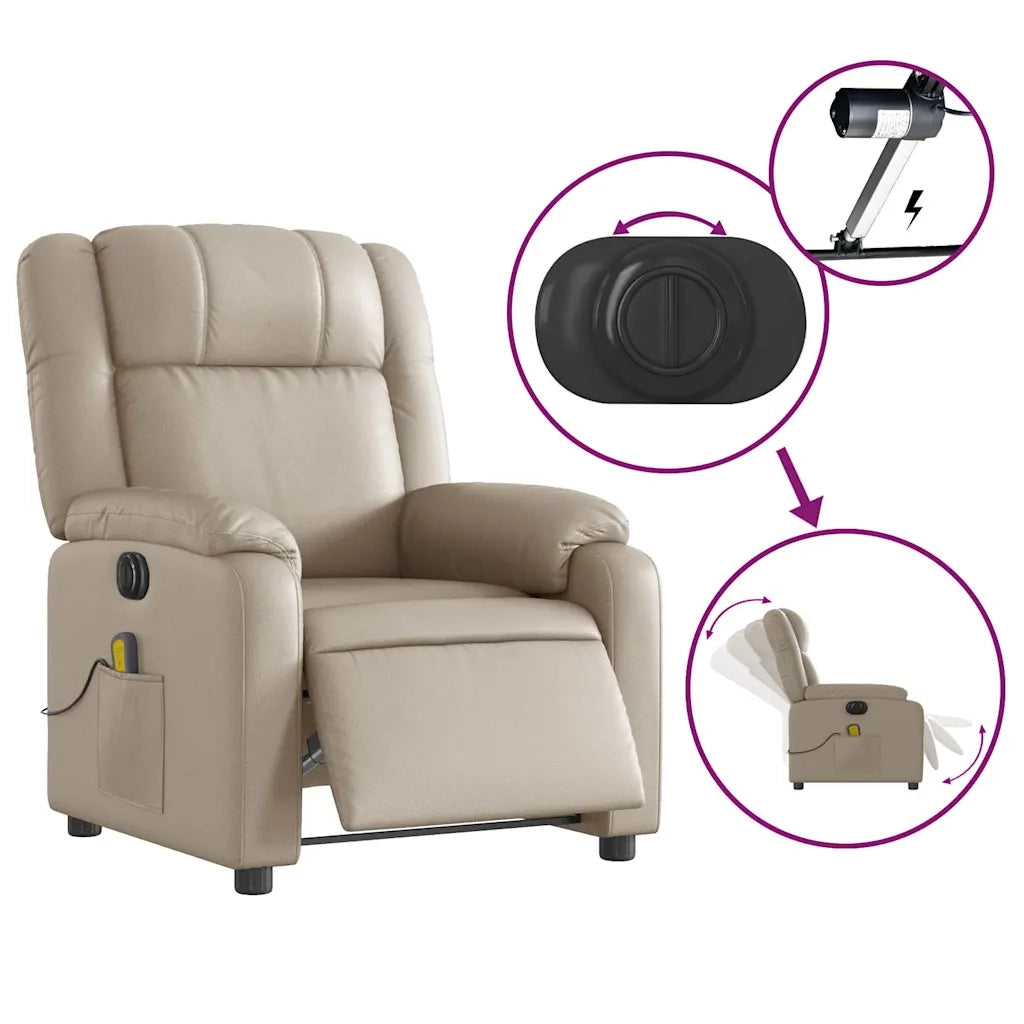 Divano Sedia-Poltrona Reclinabile Massaggio Elettrica Cappuccino Similpelle 354112