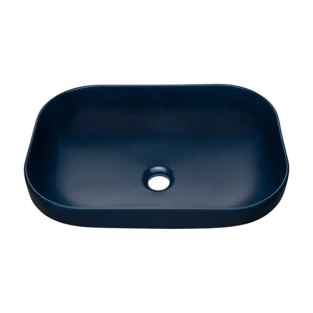 Lavabo da appoggio rettangolare 50,4x35,2 cm blu navy opaco con piletta click clack