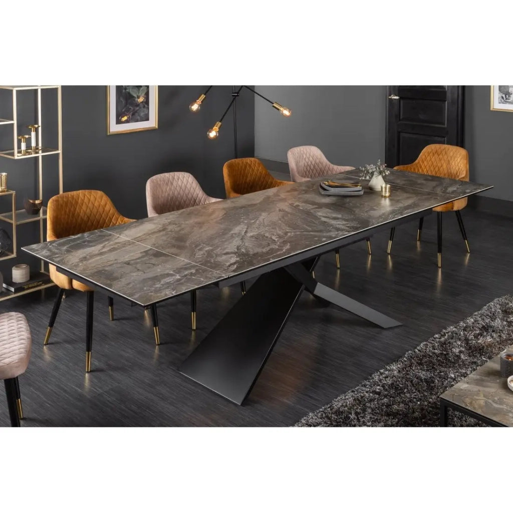 Tavolo da pranzo STELIX 180–220–260 cm – Piano in ceramica effetto marmo e vetro temperato