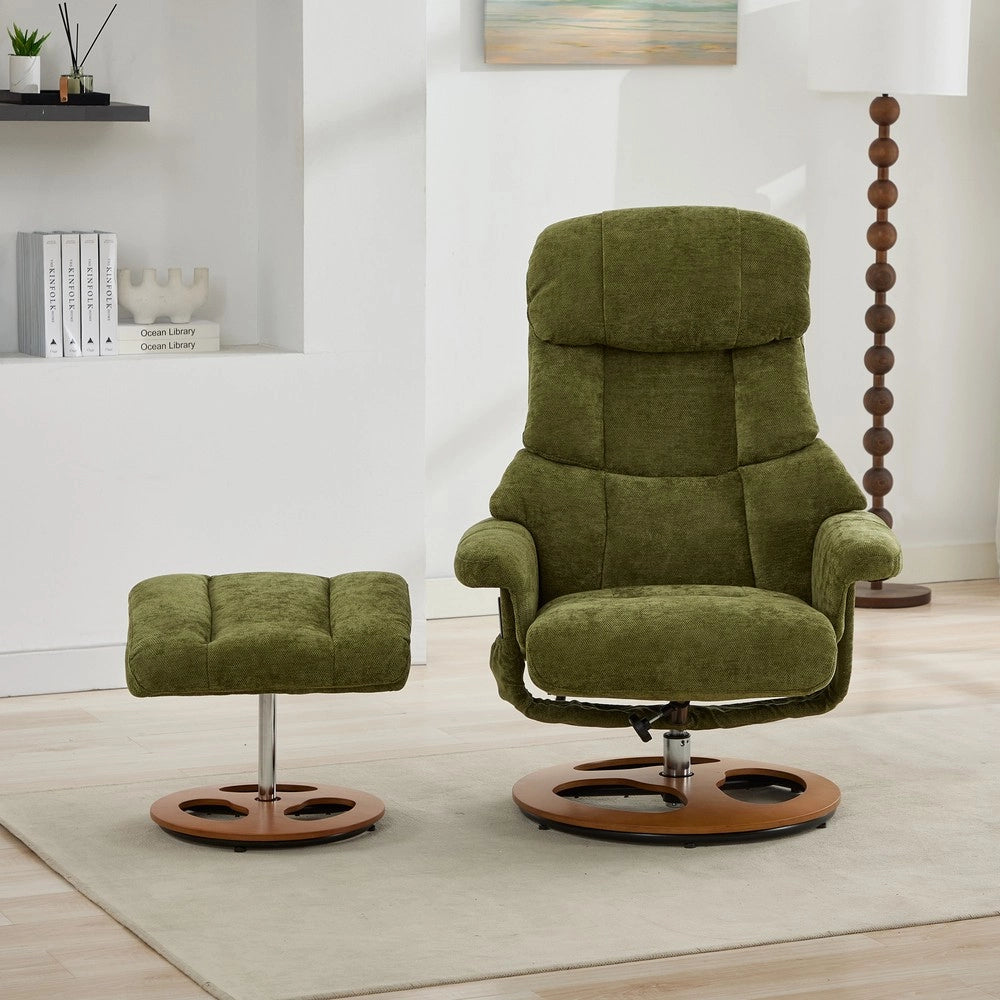 Poltrona Relax Massaggiante Reclinabile con Poggiapiedi Girevole ¨C Xylo ¨C Verde Chenille