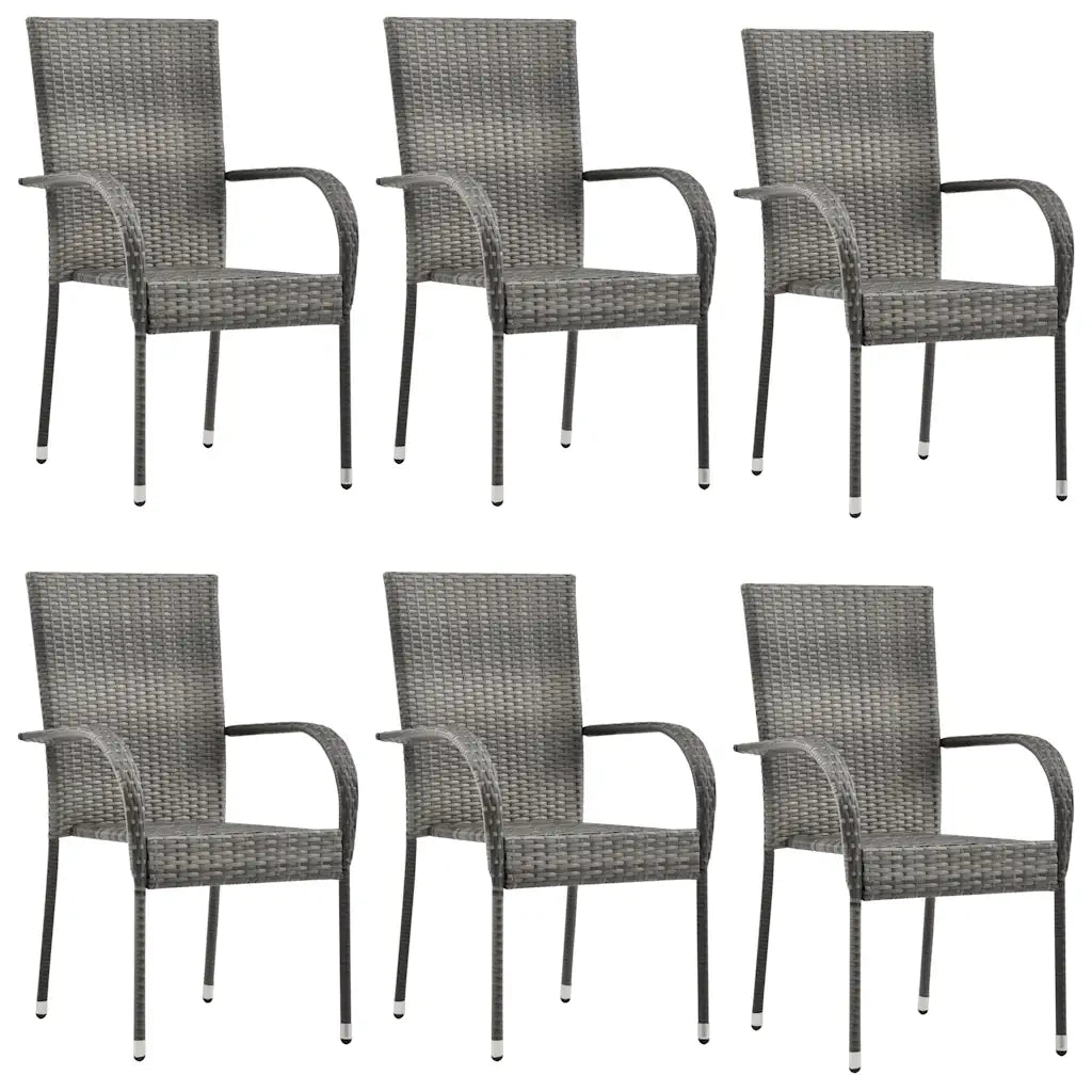 Sedie da giardino Impilabili 6 pz | Sedie da Esterno Grigie in Polyrattan