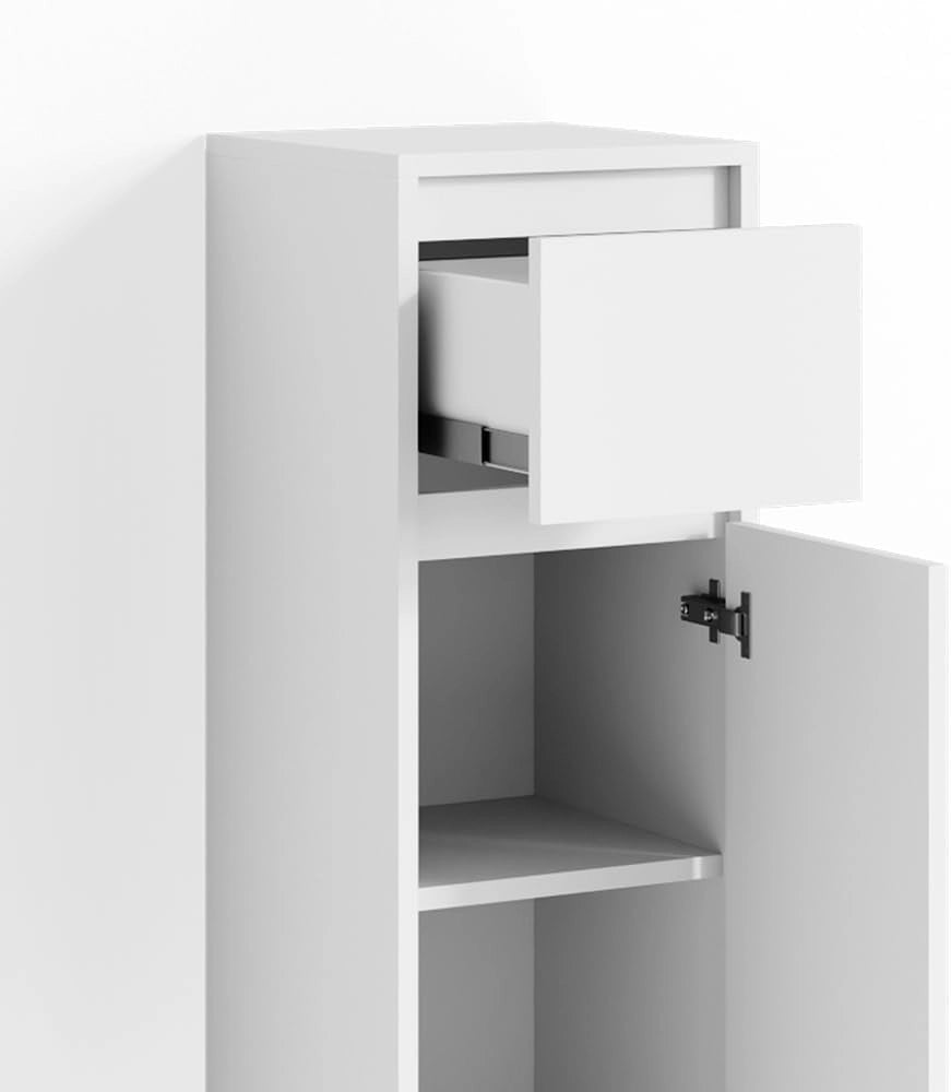 Mobiletto bagno Emma, Bianco, 30 x 95 cm, combinabile con la serie Emma per l'organizzazione in bagno