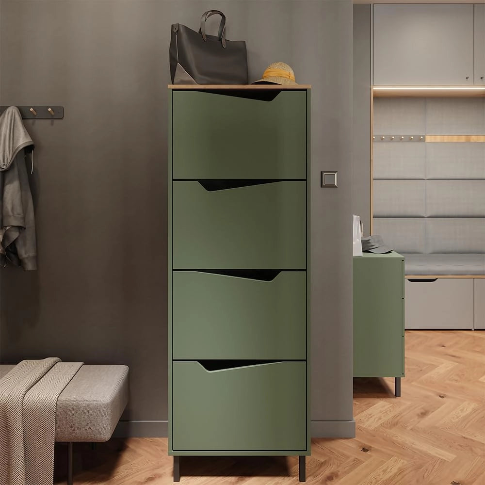 Scarpiera da ingresso Marelle, Verde/Artigianale, 60 x 167.4 cm con 4 scomparti, adatto per la conservazione e l'organizzazione delle scarpe