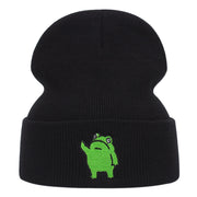 Cappelli invernali caldi lavorati a maglia con rana ricamata, neri