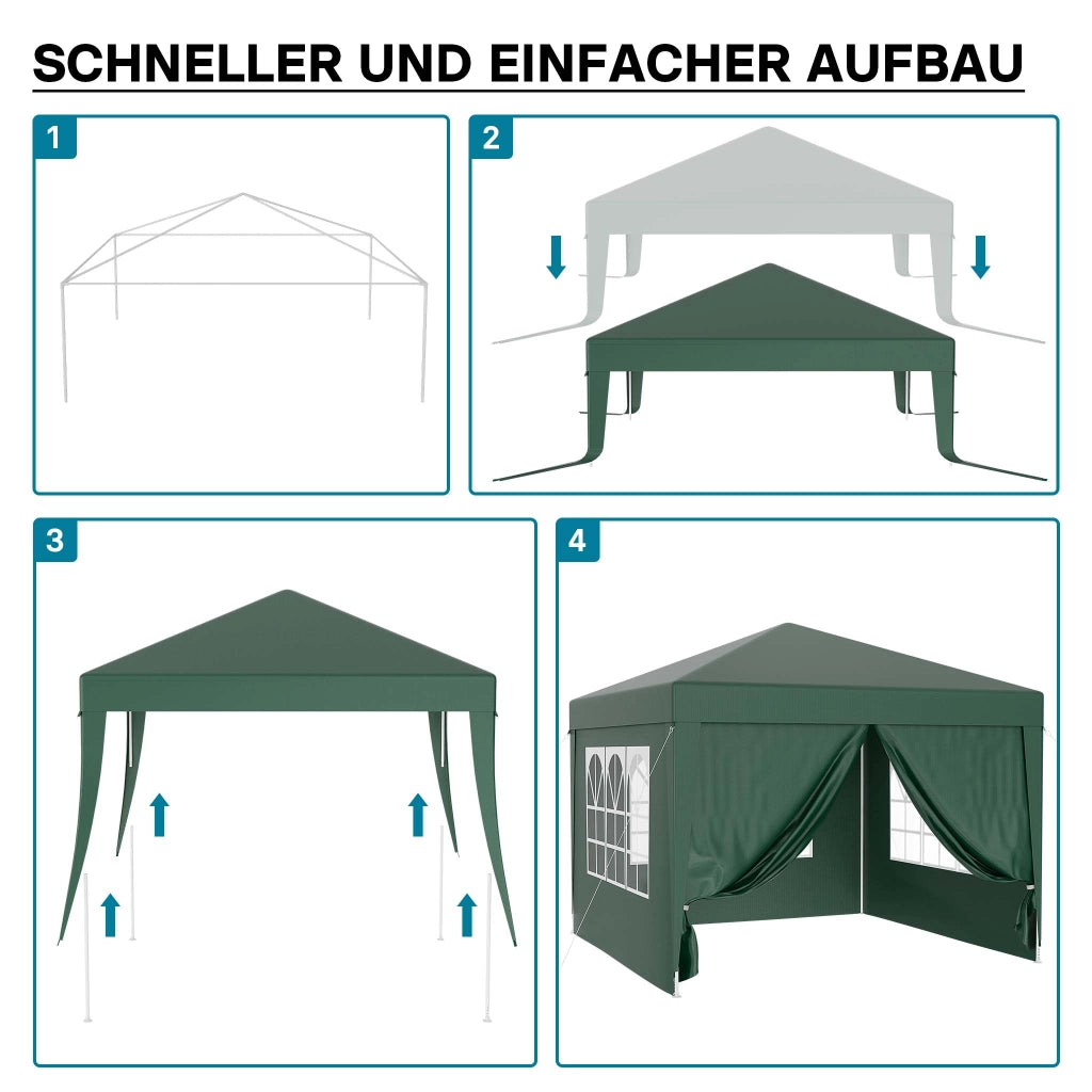 Gazebo 3 x 3 m in verde con protezione UV 50+, tendone da giardino con pareti laterali rimovibili, tenda da festa con finestre, ad esempio per terrazze e festival