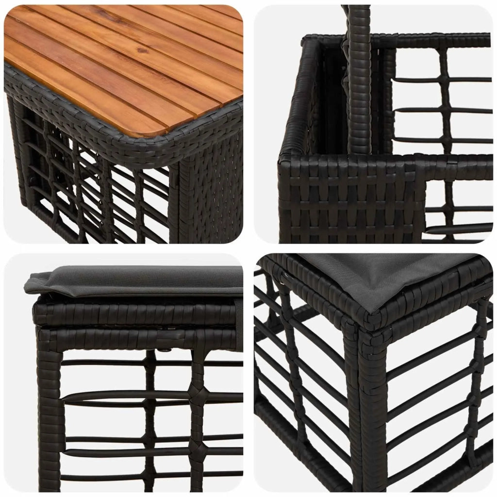 Set da Pranzo per Giardino con cuscino 3 pcs Nero e Grigio