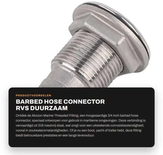 Fitting a 3/4 pollici in acciaio inossidabile - Connettore per applicazioni marine - Sostituzione con tubo a barbigli - Flessibile tubo a connessione rapida - Alta resistenza alla corrosione
