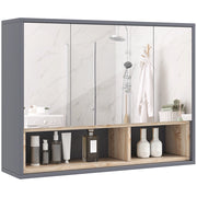 Specchiera Bagno a 3 Ante con Armadietto 8 Vani e Ante Ammortizzate. 80x20x60 cm. Grigio