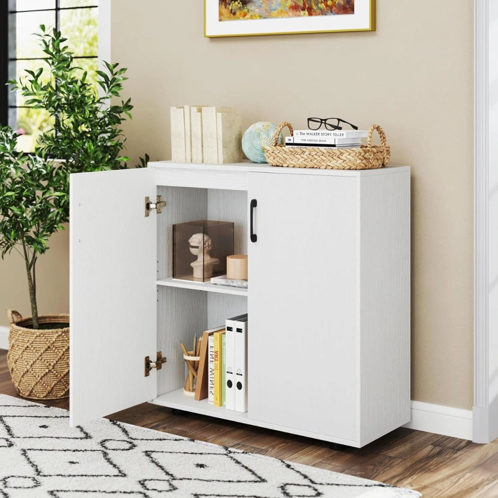 Armadio a 2 porte con ripiano regolabile a 5 posizioni, Armadio d¡¯accento moderno per cucina Bianco