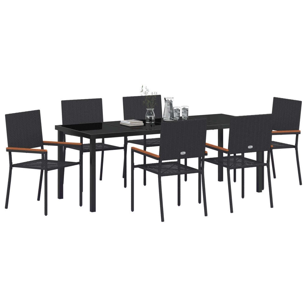 Set da Pranzo da Giardino in 7 Pezzi Nero in Polyrattan