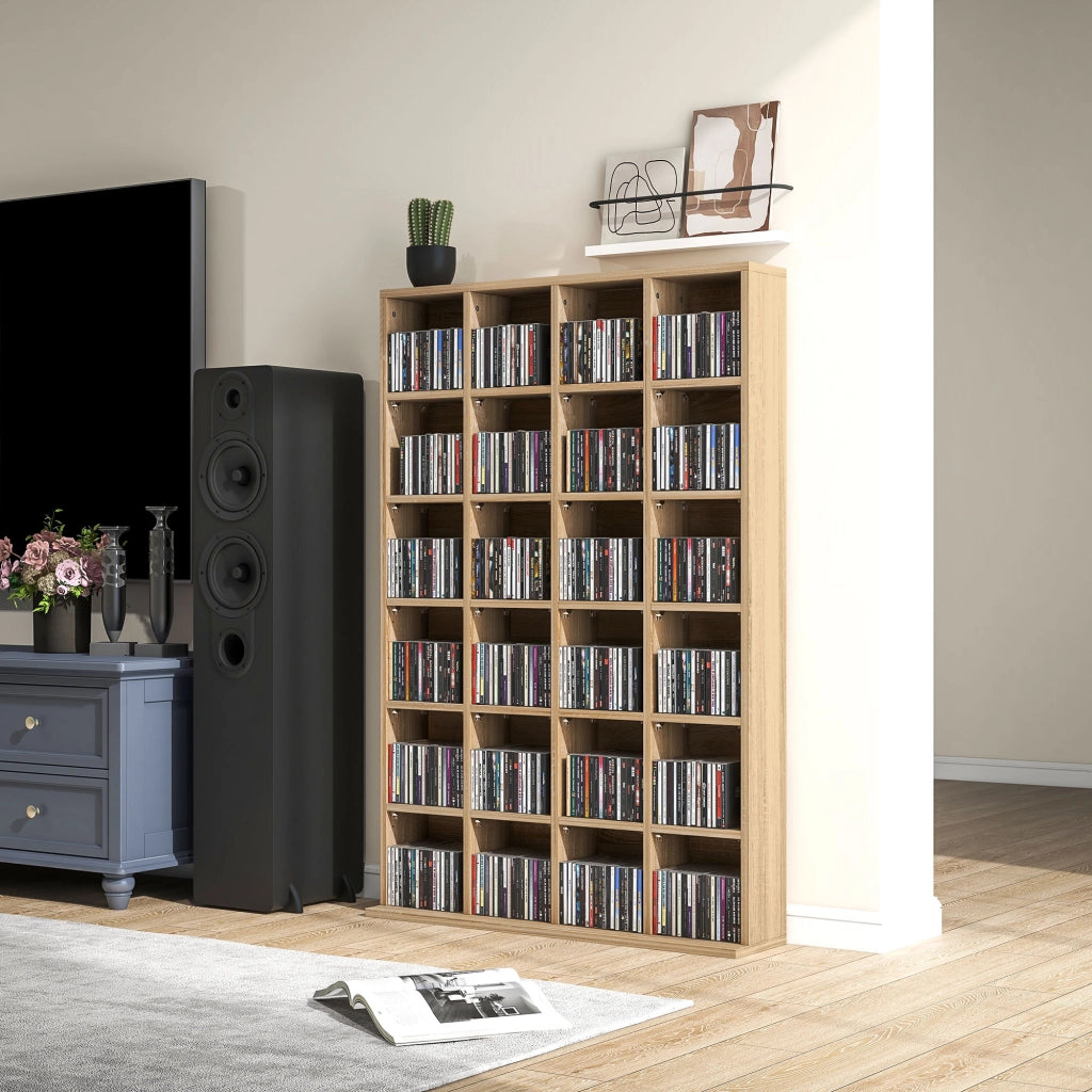 Mobile Porta CD con Ripiani Regolabili per 456 CD o 336 DVD. 24 Scomparti. 89x20x130.5 cm. Legno