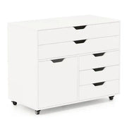 Cassettiera Mobile con 5 Cassetti e Anta Mobiletto con 5 Ruote Bianco per Ufficio e Casa Robusto e Salvaspazio