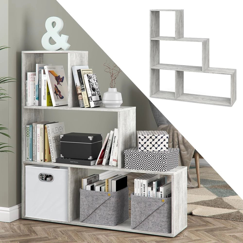 Scaffale per scale, Grigio, 116.8 x 123.2 cm, utilizzabile come divisorio in versione a gradini