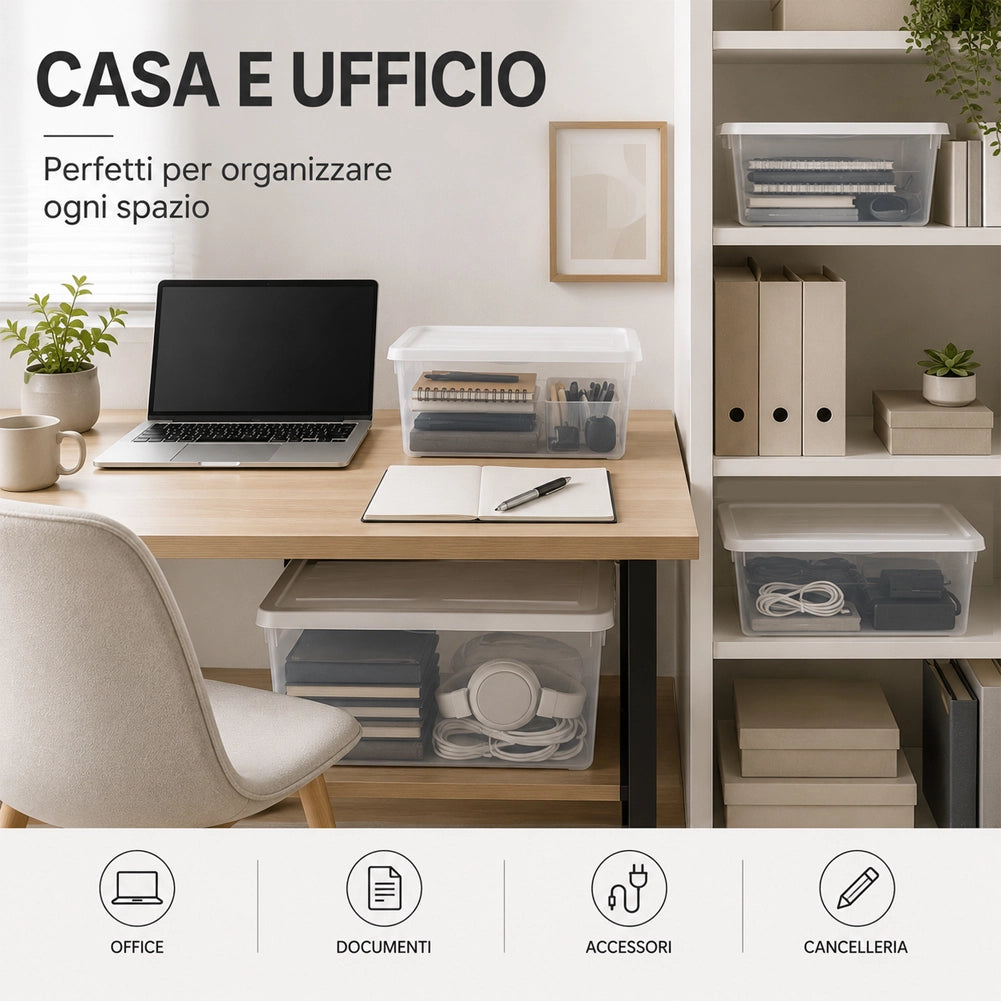 Set 5 Contenitori in Plastica Spring Box 1M + 4XS Coperchio Bianco Portaoggetti