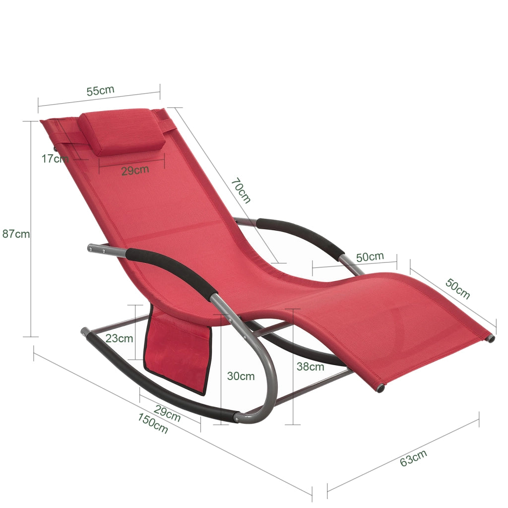 SoBuy Lettino Sdraio da Giardino a Dondolo - Sedia a Dondolo da Esterno in Textilene Rosso con Telaio in Metallo, 150x63x87cm, Lettino Prendisole per Terrazza, Piscina, Patio, OGS28-R