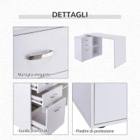 Scrivania Angolare per PC con 2 Cassetti e Ripiani Aperti, Scrivania ad Angolo Forma a L in Legno e Metallo, 117x83.5x76 cm, Bianco