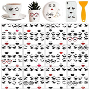 Sticker trasferimento viso 12 fogli - Labbra/Bocca/ Occhi/Ciglia/Naso - Decorazione per finestre - Sticker per mobili - 14 x 14 cm - Materiali per bricolage - Sticker decorativi