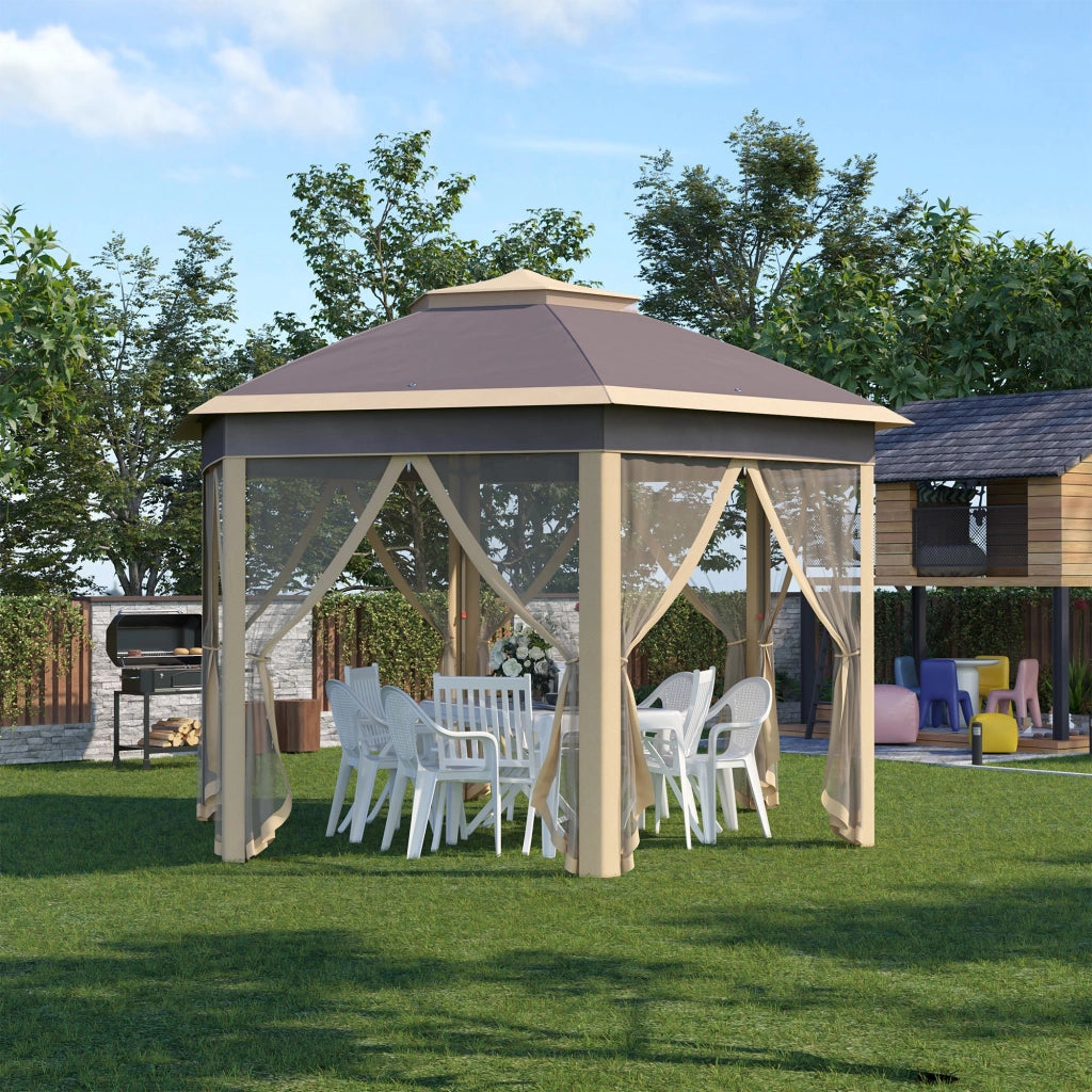 Gazebo Giardino Esagonale ¨C Zephmum ¨C Beige 4.05x3.4x2.85 m con Moschiera