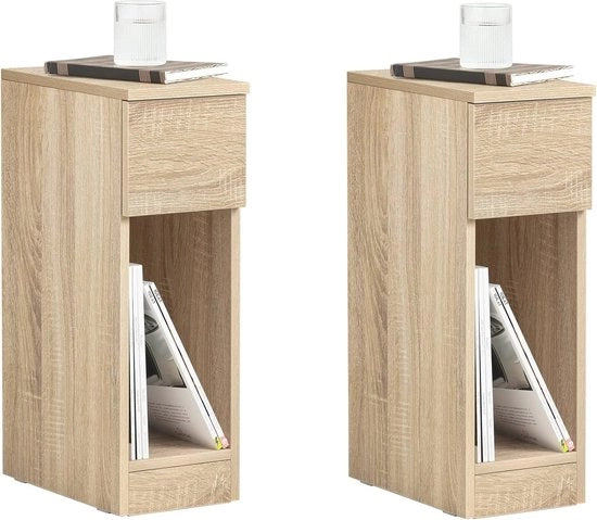 Set di 2 Notti con Alimentatore e Spazio Aperto - Cassetto multifunzionale per Camera da Letto e Salotto - Sottile e Stiloso in Legno Naturale