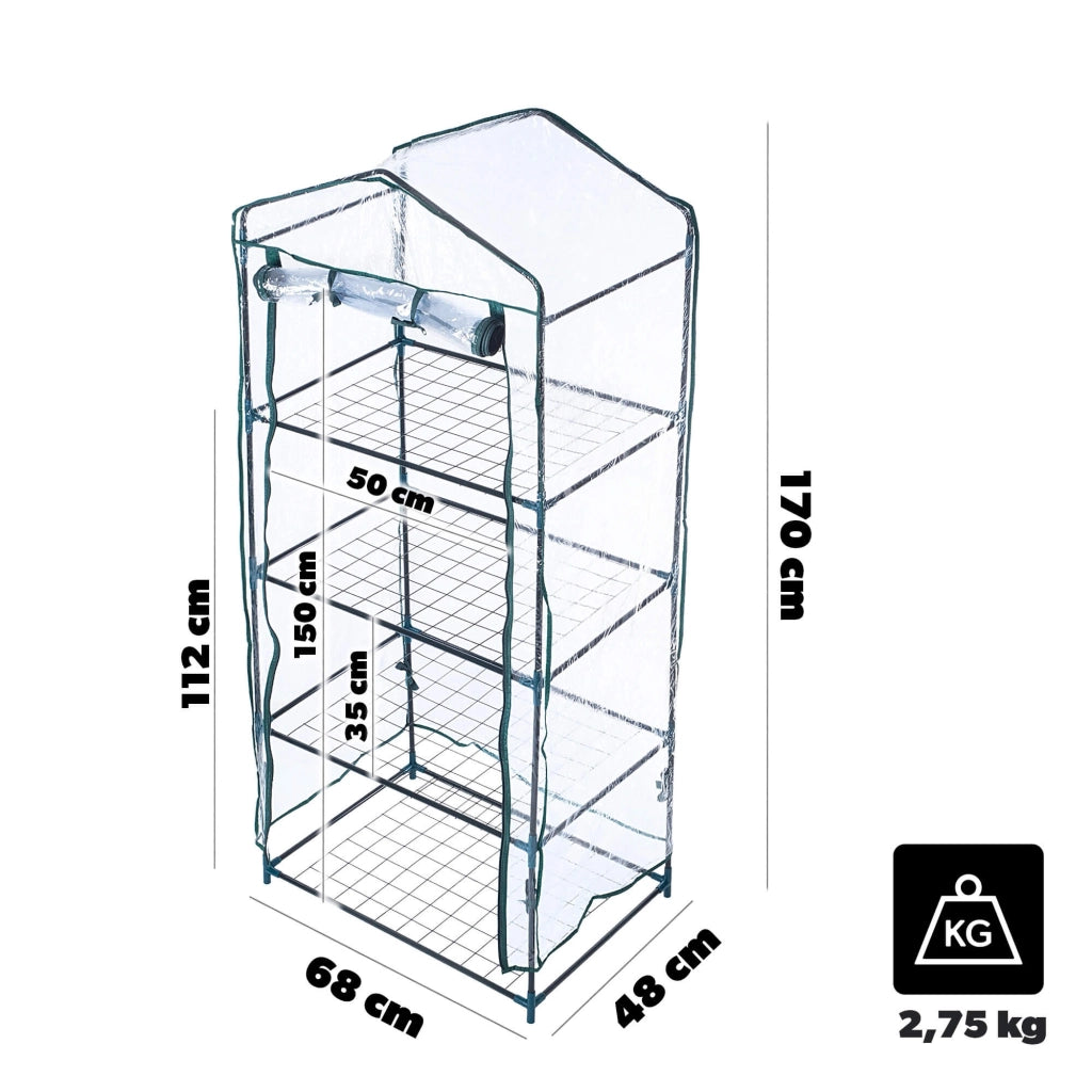 Serra da balcone mini KADAX con ripiani, 4 ripiani, 170 x 68 x 48 cm