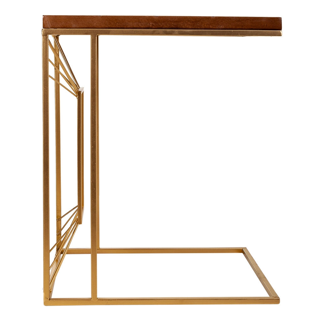 Tavolino angolare in legno e metallo oro 45x35x55h
