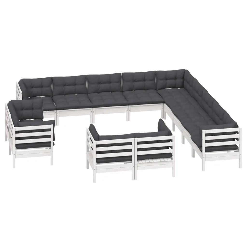 Set Divani da Giardino 13 pz con Cuscini Bianchi Legno di Pino 3096960
