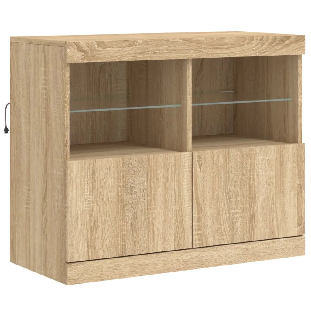 Credenza con Luci LED-Buffet-Armadio da cucina Rovere Sonoma 81x37x67 cm