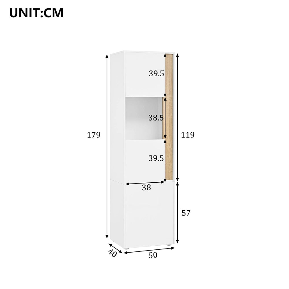 Armadio vetrina con illuminazione LED - Xylo - 50x40x179 cm - Bianco e naturale