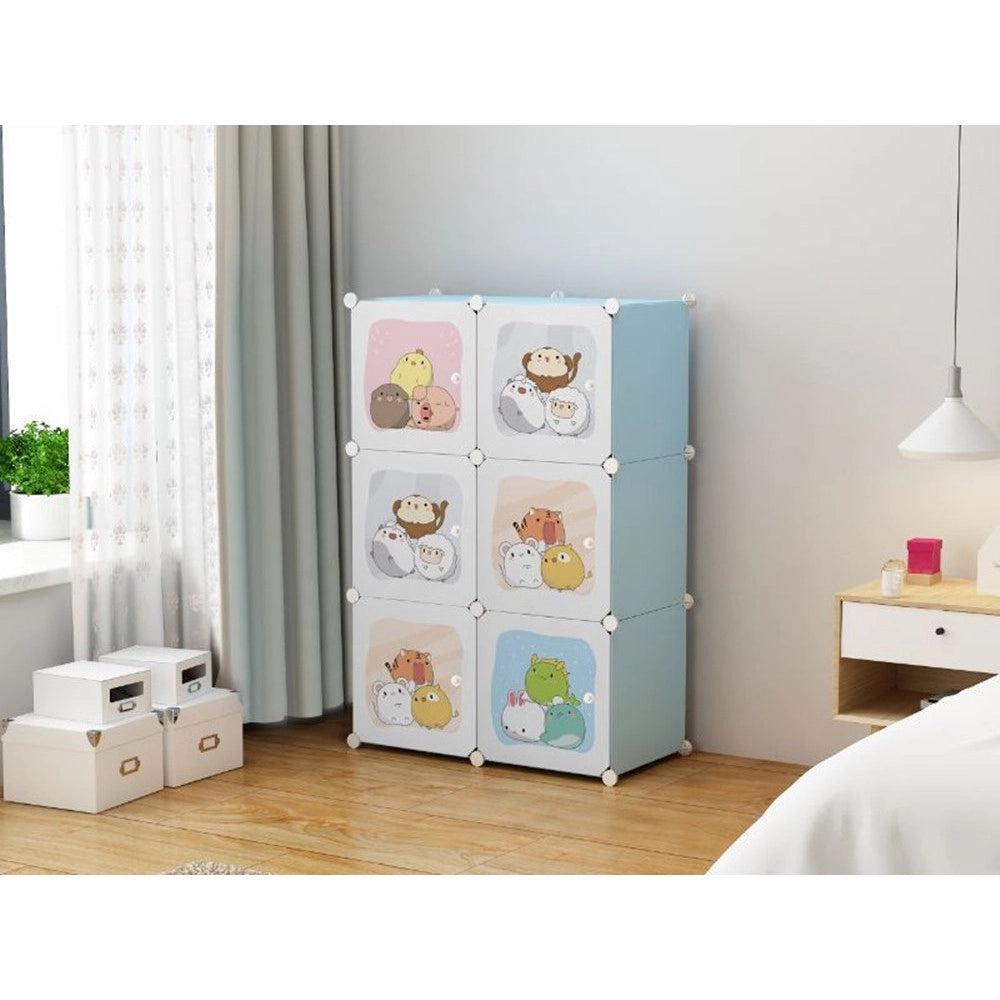 Trade Shop - Armadio Modulare Per Bambini Multiuso Portaoggetti A 6 Scomparti Cubi Con Ante Decorate -