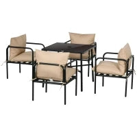 Set da Giardino con Tavolo e Sedie da 5 Pezzi, 1 Tavolo da Pranzo Quadrato e 4 Sedie con 4 Cuscini, Nero