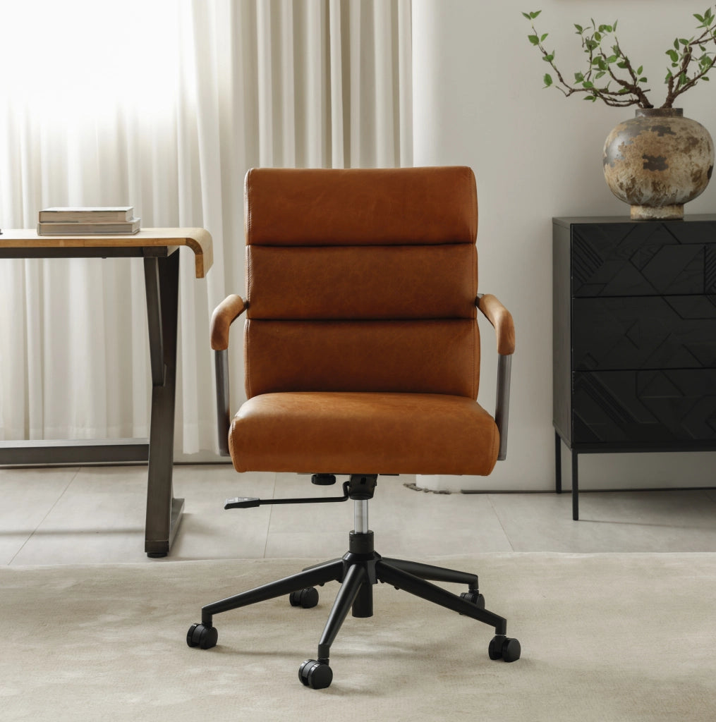 Sedia da ufficio 73x59x87 cm in pelle marrone, regolabile e stabile –