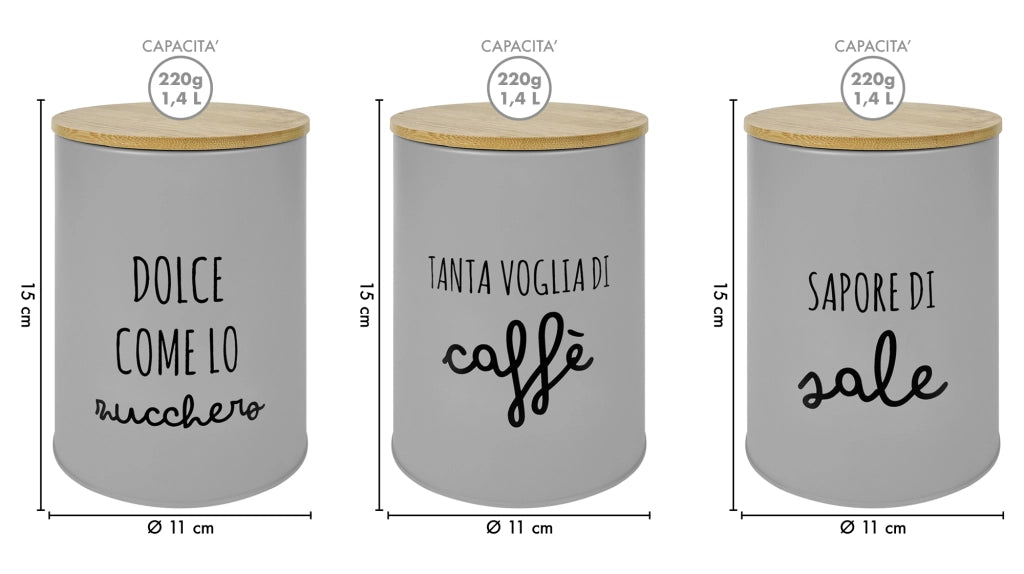 Contenitori Certificati Contatto Alimentare Contenitore Sale Zucchero Caffè Moderne Scritte Barattolo Con Coperchio Ermetico Legno Bambù Dispenser Organizzatori Alimenti Spezie Grigio