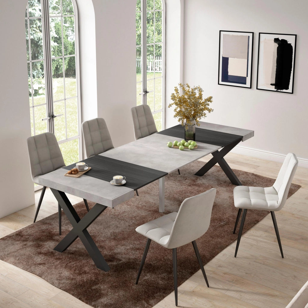 Consolle allungabile, 58 fino 262x90x73cm, Per 12 persone, Gambe in legno, grigio cemento RF2820