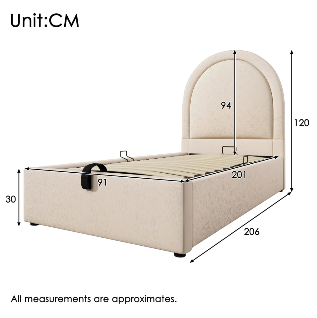 Letto singolo imbottito per bambini 90x200 cm con contenitore e materasso H3 a 7 zone; PU beige