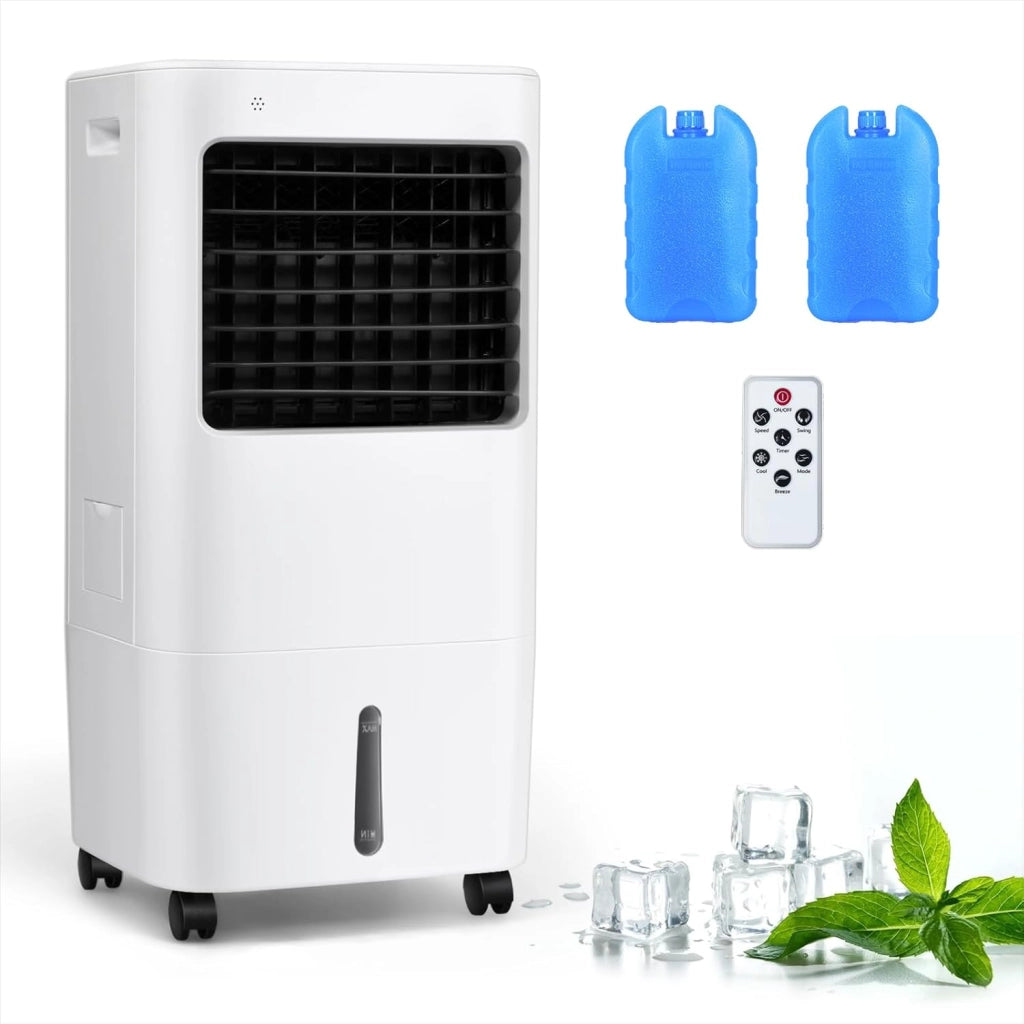 Ventilatore Condizionatore Portatile 65W, Raffreddatore d'Aria 3 in 1, Air Cooler & Ventilatore & Umidificatore, con Telecomando, 4 Velocità Regolabili, Timer 7,5H, Serbatoio d'Acqua 20L