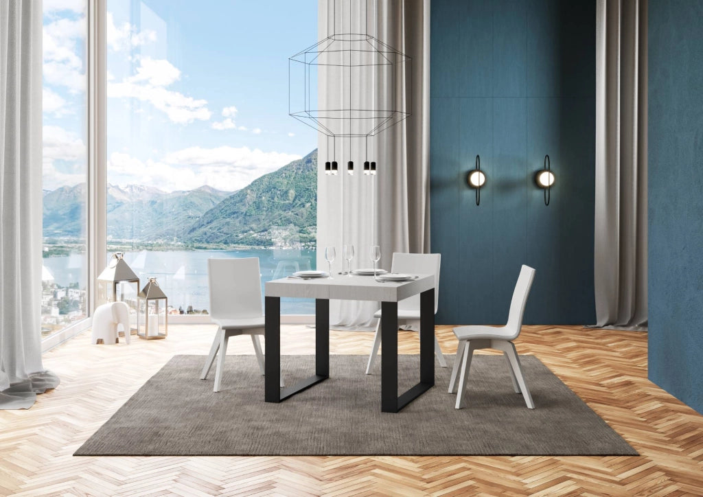 Tavolo allungabile 90x90/246 cm Tekno Premium Bianco Frassino telaio Antracite