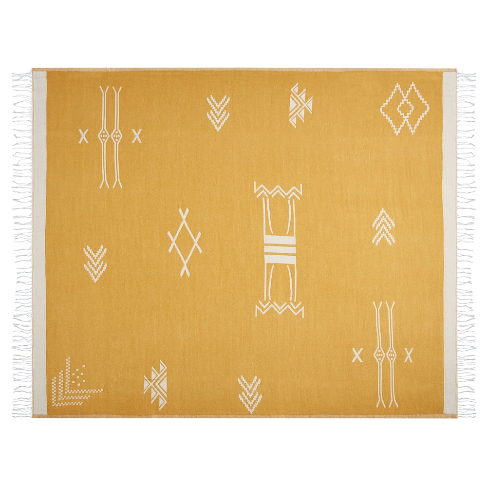 Coperta in acrilico e poliestere giallo 130 x 170 cm nappe boho soggiorno camera da letto
