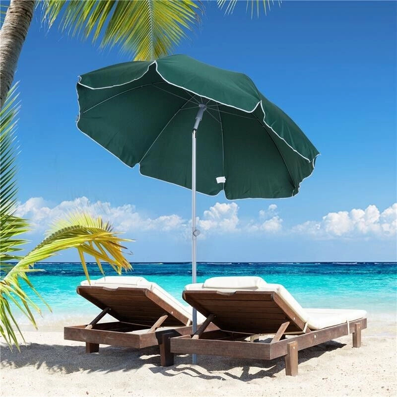 OMBRELLONE PORTATILE 220 CM CON TETTUCCIO INCLINABILE IN POLIESTERE VERDE SCURO