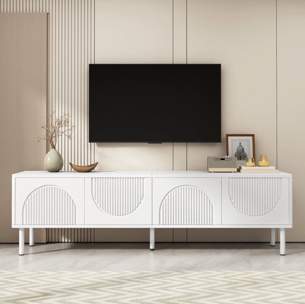 Mobile TV basso 180x40x52 cm con 4 vani e passacavi; MDF e truciolare; bianco