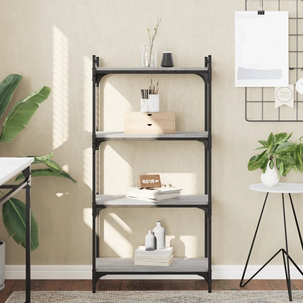 Libreria 4 Ripiani-Scaffale per Libri-Mobile di Stoccaggio Grigio Sonoma 60x30x120cm Legno Multistrato