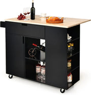 COSTWAY Carrello da Cucina con Cassetto, Carrello Servizio con Ripiano Aperto e Pieghevole, Carrello Multiuso con Ruote e Portasciugamani, 124x76x92 cm (Nero)