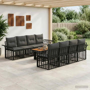 Set Divano da Giardino 9 pz Nero e Grigio scuro polyrattan 3437957
