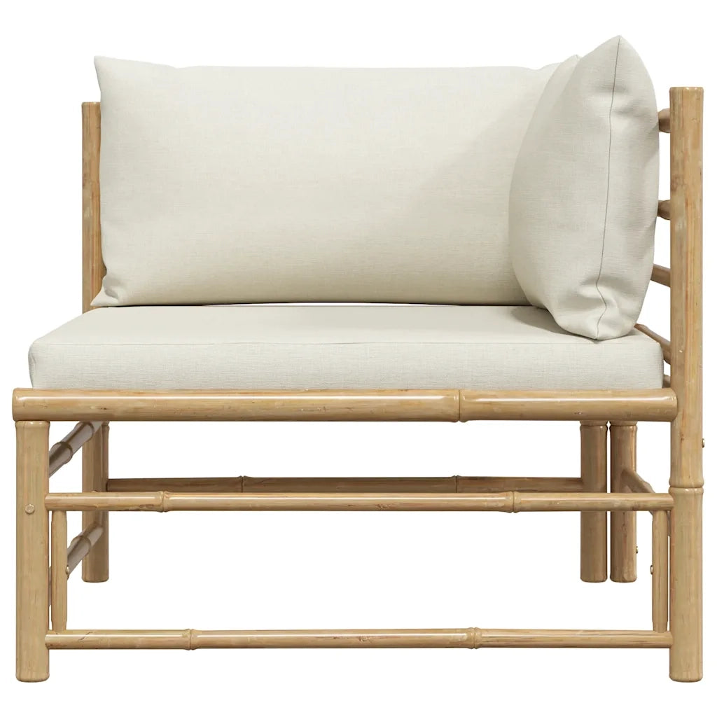 Divano Angolare da Giardino con Cuscini Bianco Crema in Bambù 313145