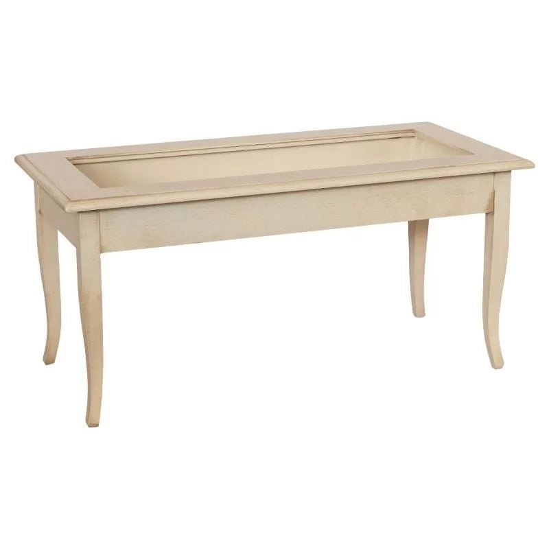 Tavolino bacheca rettangolare shabby legno avorio anticato 100x50x47 - Mobili 2G