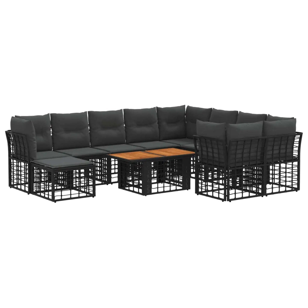 Set Divano da Giardino 11 pz Nero e Grigio scuro polyrattan 3437937
