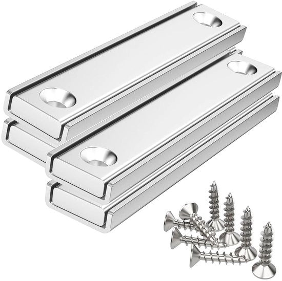 Magnetici rettangolari, 4 pezzi magnetici rettangolari, 60 x 13,5 x 5 mm magneti neodimio, magnetici rettangolari multifunzionali, magneti a vite piano, con viti, per whiteboard, frigorifero, tabella magnetica