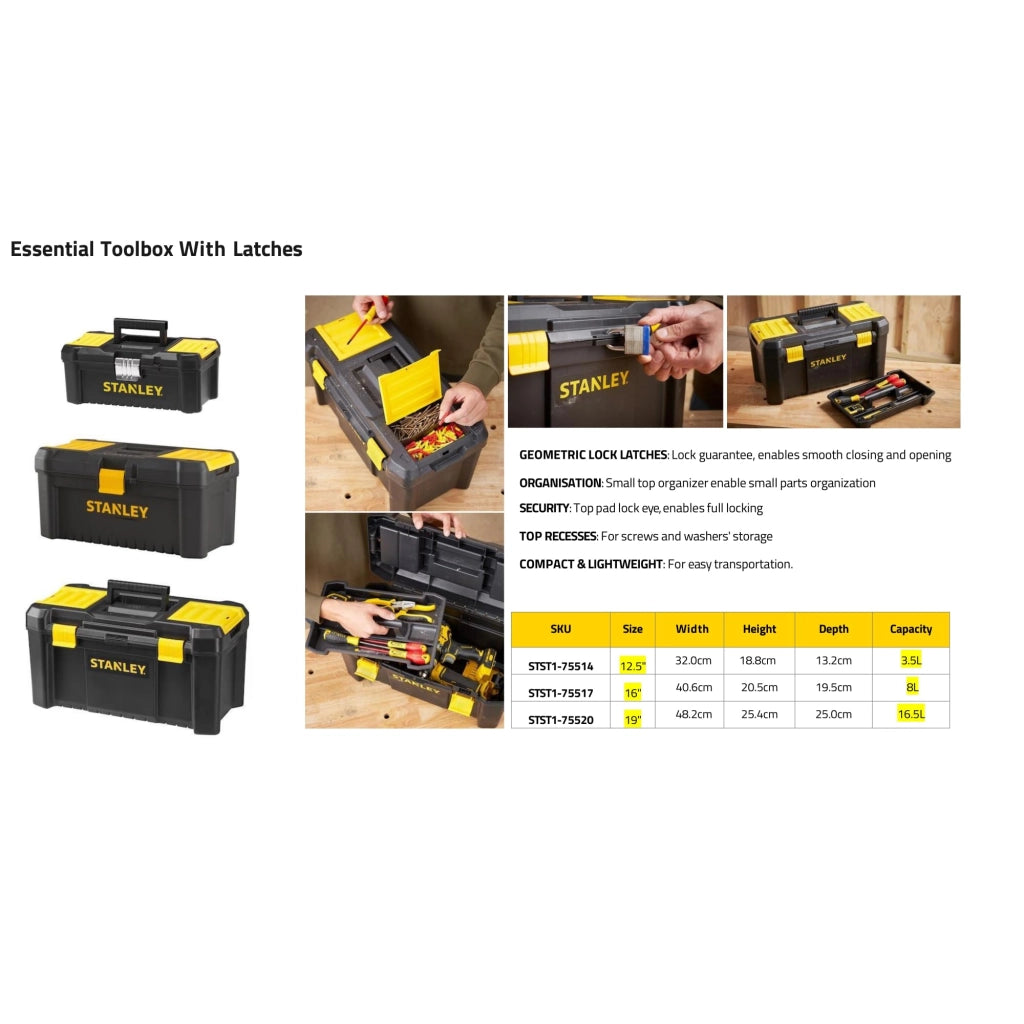 CASSETTA PORTAUTENSILI ESSENTIAL CHIUSURE IN PLASTICA  cm.32x18,8x13,2 (STST175514)    STANLEY