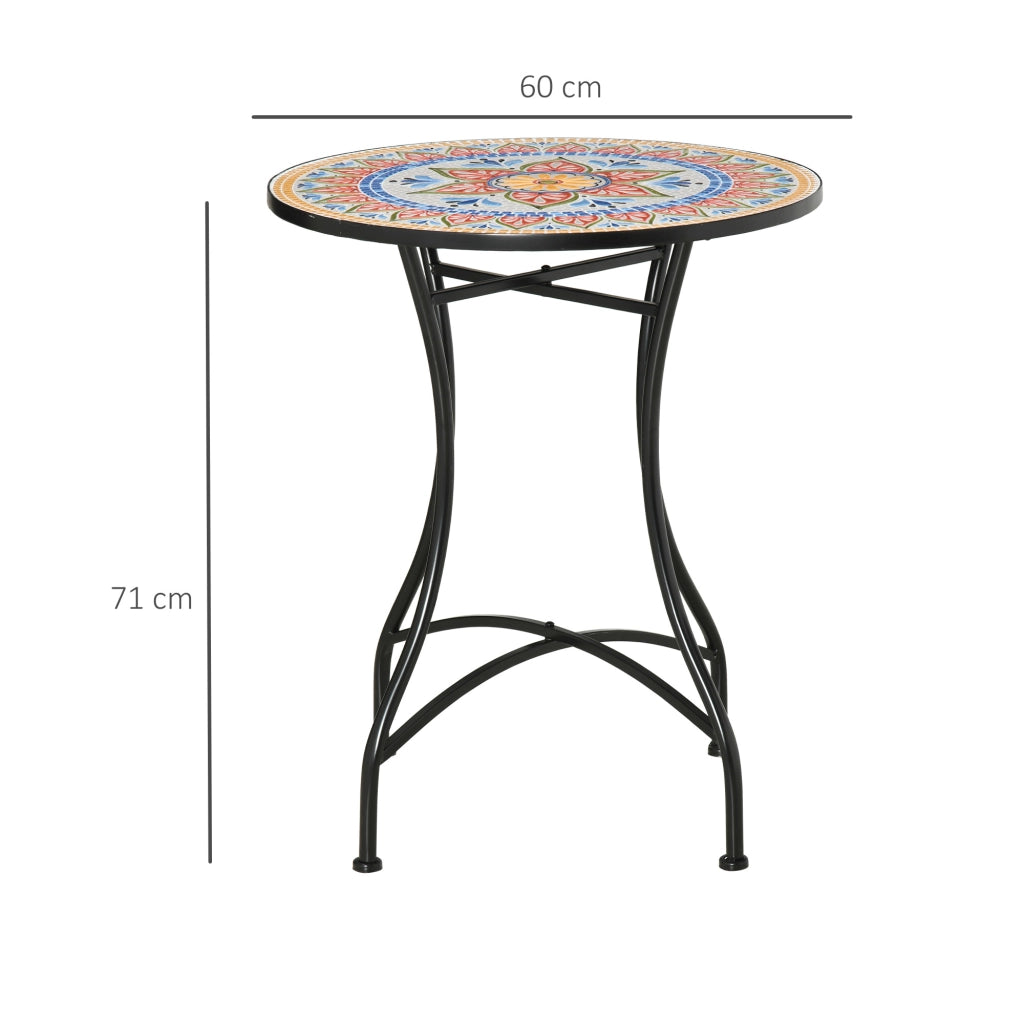 OKWISH Tavolo da Giardino Bistrot con Piano a Mosaico e Struttura in Metallo, per Balcone o Terrazza, 60 x 60 x 71 cm, Rosso