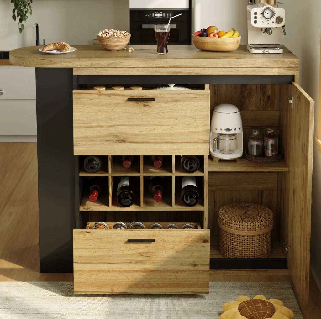 Tavolo da pranzo 138-220x39x105 cm allungabile con 2 cassetti in MDF e metallo naturale